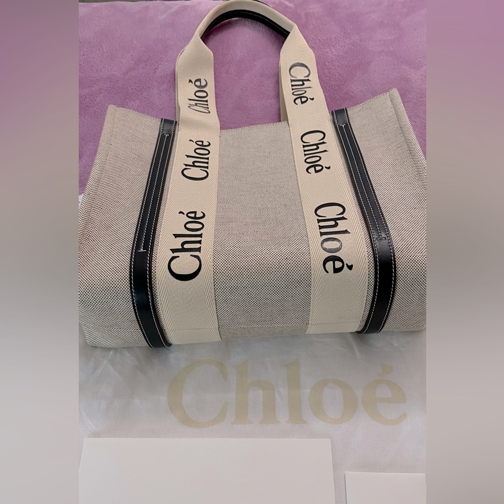 New Chloe Woody Tote Bag! Medium Neutral Canvas and Leather. Price is Firm!